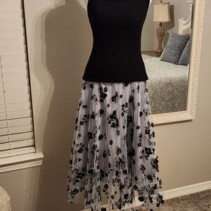 Chicwish Blue And Black Floral A-Line Skirt